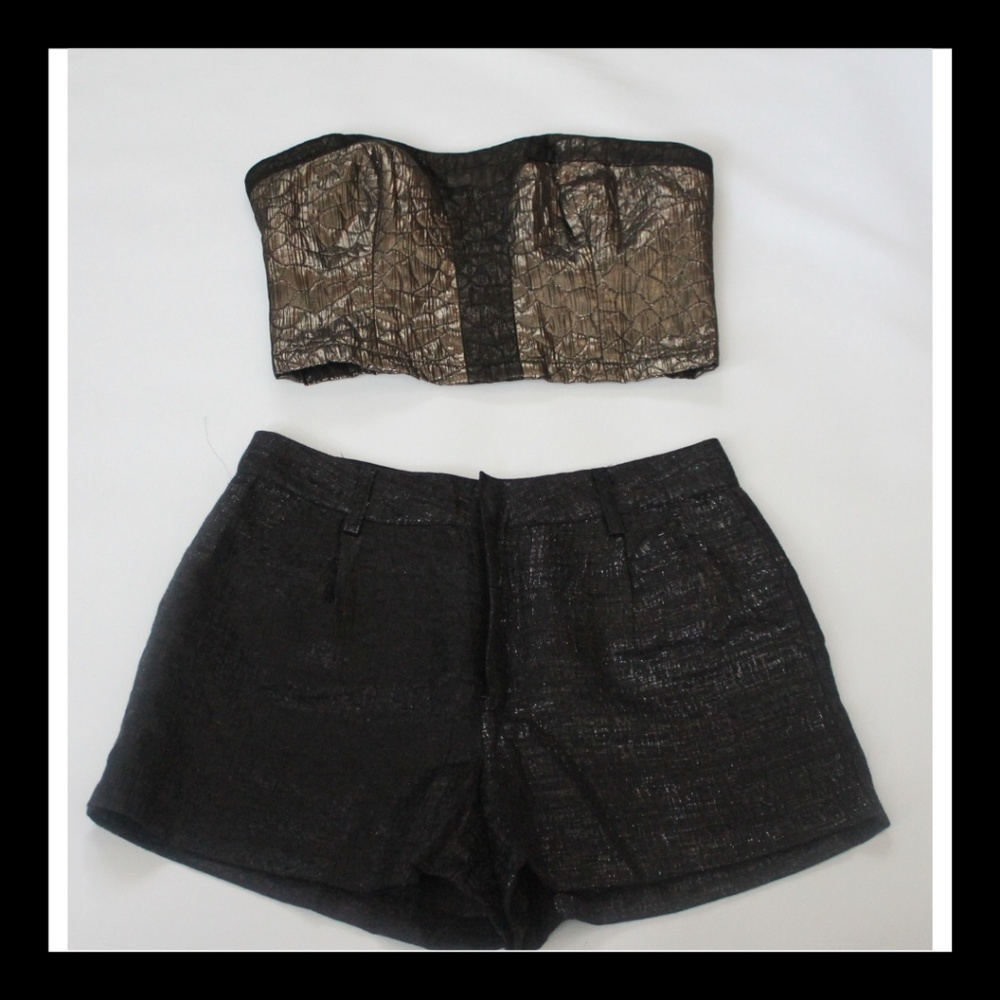 Black and Gold Textured Bustier and Shorts